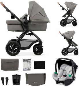 Kinderkraft Moov 2 AIR - wielofunkcyjny wózek 3w1 z akcesoriami, pompowane koła | Light Grey