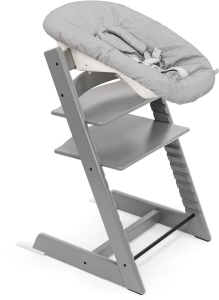 Stokke Tripp Trapp + Newborn Set - krzesełko do karmienia z litego drewna + zestaw dla noworodka | Beech - Storm Grey