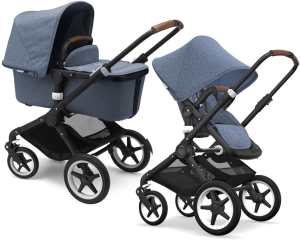 Bugaboo Fox - wózek wielofunkcyjny zestaw 2w1 z opcją 3w1 | Black+ Blue Melange, Outlet
