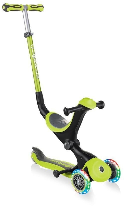 Globber GO-UP Deluxe Fantasy Lights -  wielofunkcyjny jeździk dziecięcy 3w1 | Lime