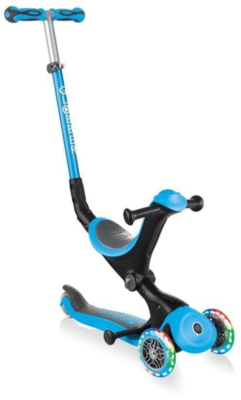 Globber GO-UP Deluxe Fantasy Lights -  wielofunkcyjny jeździk dziecięcy 3w1 | Sky Blue