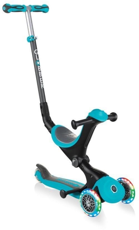 Globber GO-UP Deluxe Fantasy Lights -  wielofunkcyjny jeździk dziecięcy 3w1 | Teal