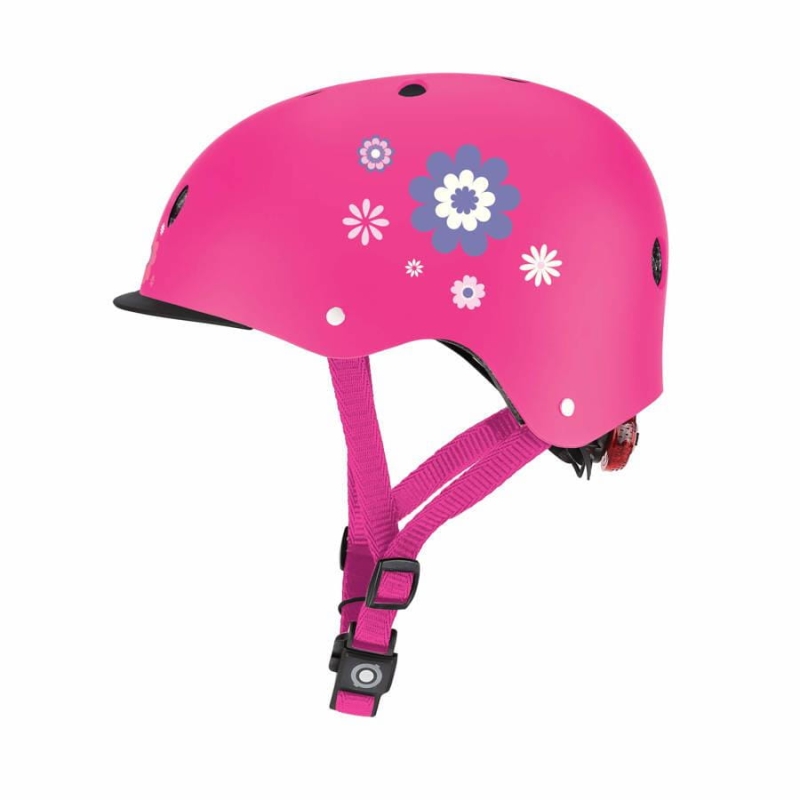 Globber Elite Lights - kask dziecięcy XS/S | Deep Pink-Flower