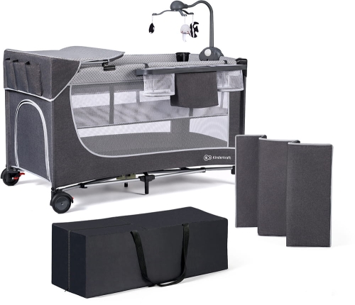 Kinderkraft Leody + akcesoria - łóżeczko turystyczne 120x60 | Grey