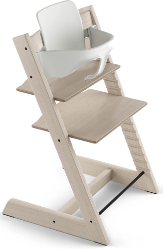 Stokke Tripp Trapp + Babyset - krzesełko do karmienia z litego drewna + zestaw dla niemowląt | Beech - Whitewash