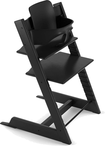 Stokke Tripp Trapp + Babyset - krzesełko do karmienia z litego drewna + zestaw dla niemowląt | Beech - Black