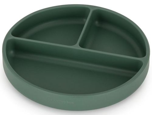 Petite&Mars Take&Match - silikonowy talerzyk z przegródkami i przyssawką | Misty Green