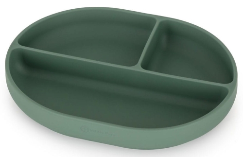 Petite&Mars Take&Match - silikonowy talerzyk z przegródkami i przyssawką, owal | Misty Green