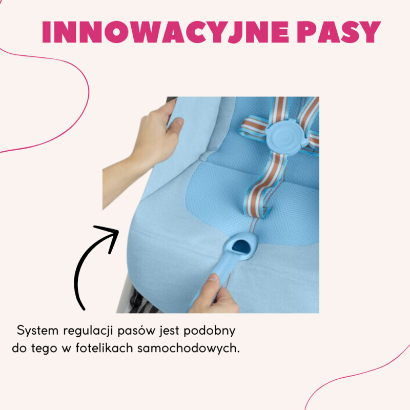 Innowacyjne pasy w wózku Cybex Orfeo reguluje się tak samo, jak w foteliku samochodowym.
