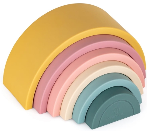 Petite&Mars Rainbow - zabawka, silikonowa układanka | Intense Ochre
