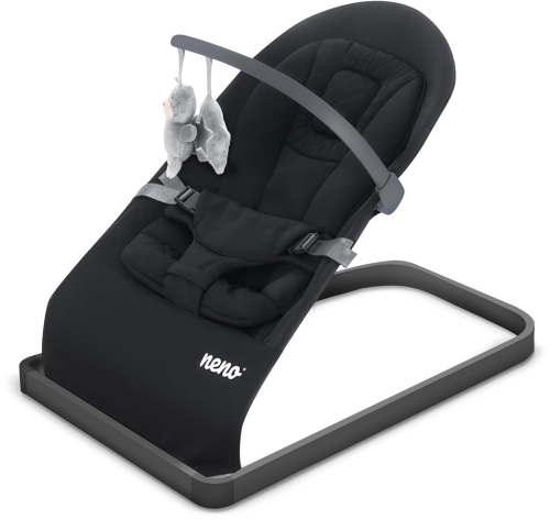 Neno Chiaro - leżaczek dla niemowląt z zabawką | Black