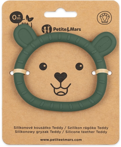 Petite&Mars Teddy - silikonowy gryzak w kształcie misia | Misty Green