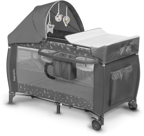 Lionelo Sven Plus - Wielofunkcyjne łóżeczko turystyczne | Grey Concrete