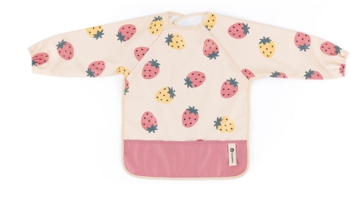 Petite&Mars Ben - śliniak, fartuch z długim rękawem | Beige Strawberry