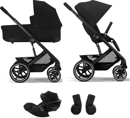Cybex Balios S Lux 2.0 SET S - wózek wielofunkcyjny, zestaw 4w1 z fotelikiem Cloud G i-Size i adapterami | BLK Moon Black