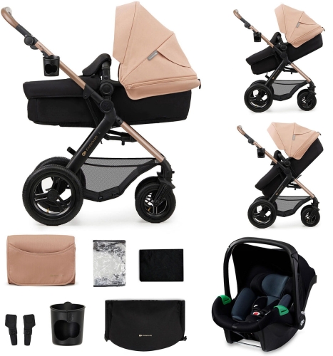 Kinderkraft Moov 2 AIR - wielofunkcyjny wózek 3w1 z akcesoriami, pompowane koła  | Sand Beige