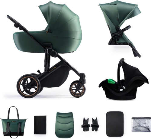 Kinderkraft Prime 2 PRO - wielofunkcyjny wózek dziecięcy 3w1,  zestaw z fotelikiem MINK PRO | Dark Green