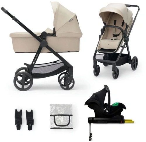 Kinderkraft Newly - wielofunkcyjny wózek 4w1 + akcesoria, zestaw z fotelikiem MINK PRO i bazą | Sand Beige
