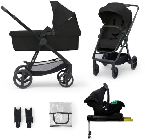 Kinderkraft Newly - wielofunkcyjny wózek 4w1 + akcesoria, zestaw z fotelikiem MINK PRO i bazą | Classic Black