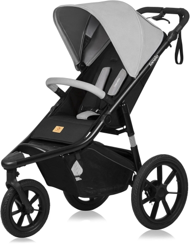 Lionelo Azura - uniwersalny trójkołowy wózek spacerowy z kołami pompowanymi | Grey Stone