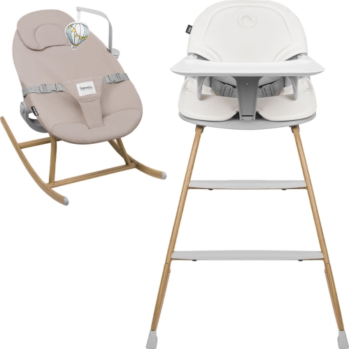 Lionelo Dalia SET - krzesełko do karmienia 4w1, zestaw z leżaczkiem | Grey Stone Natural
