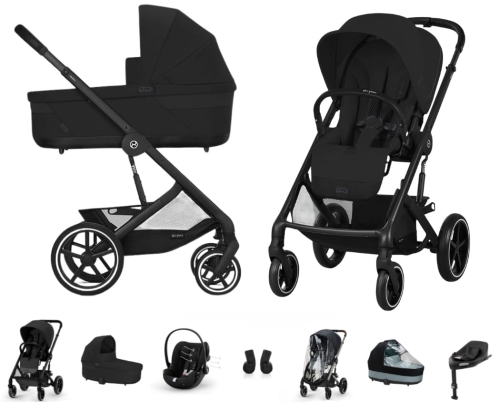 Cybex Balios S Lux 2.0 SET XL - wózek wielofunkcyjny, zestaw 7w1 z fotelikiem Cloud G i-Size, bazą i akcesoriami | BLK Moon Black