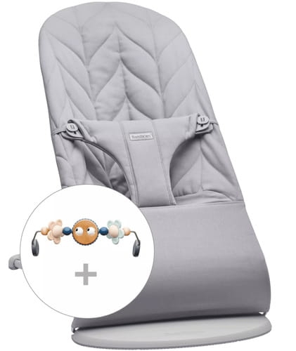 BabyBjorn Bliss - leżaczek dziecięcy, zestaw z zabawką | Woven Petal Quilit Light Grey
