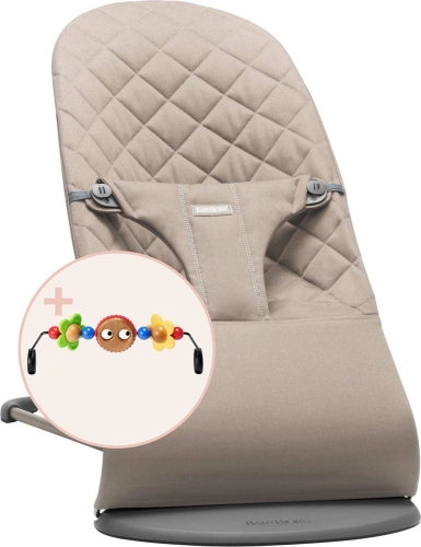 BabyBjorn Bliss - leżaczek dziecięcy, zestaw z zabawką | Woven Classic Beige