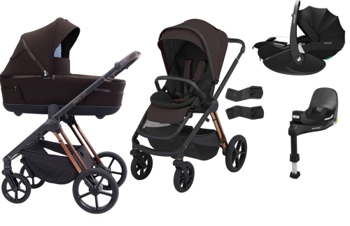Espiro Miloo - wielofunkcyjny wózek dziecięcy, zestaw 4w1 z fotelikiem Maxi Cosi Pebble 360 PRO 2 i bazą | 208 Excellent Chocolate