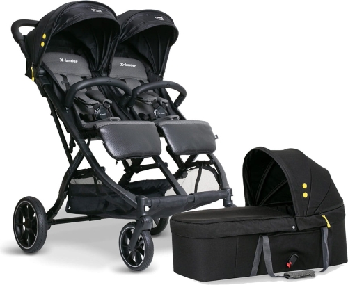 X-lander X-Double  - bliźniaczy wózek spacerowy, zestaw dla rodzeństwa rok po roku | Cool Black
