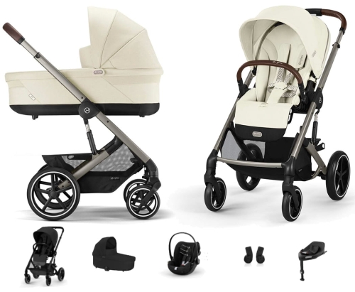 Cybex Balios S Lux 2.0 SET M - wózek wielofunkcyjny, zestaw 5w1 z fotelikiem Cloud G i-Size, bazą i adapterami | TPE Seashell Beige