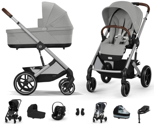 Cybex Balios S Lux 2.0 SET XL - wózek wielofunkcyjny, zestaw 7w1 z fotelikiem Cloud G i-Size, bazą i akcesoriami | SLV Stone Grey