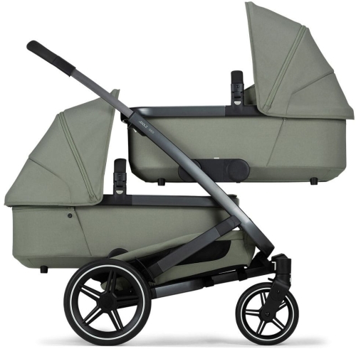Joolz Geo 3 Twin - wielofunkcyjny wózek głęboko-spacerowy dla bliźniąt, zestaw 2w1 | Sage Green