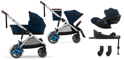 Cybex e-Gazelle S - elektryczny wózek, w zestawie 5w1 fotelik Cloud G + baza + adaptery | SLV Ocean Blue