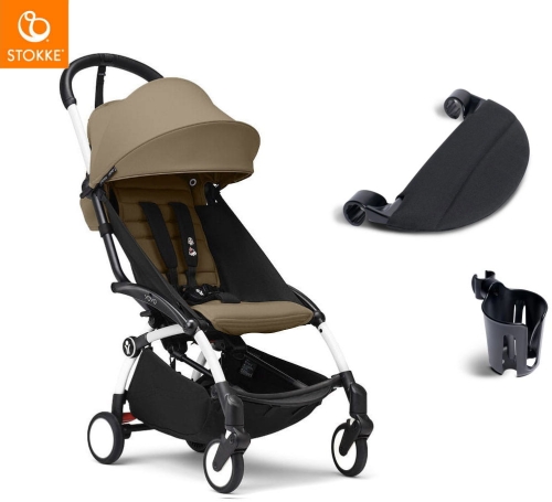 Stokke YOYO 3 -  kompaktowy wózek spacerowy dla dziecka, zestaw z akcesoriami | Toffee / White