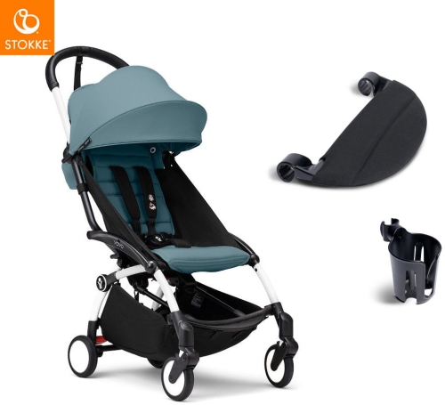Stokke YOYO 3 -  kompaktowy wózek spacerowy dla dziecka, zestaw z akcesoriami | Aqua / White