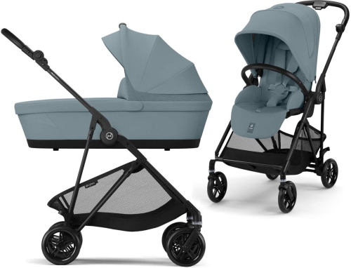 Cybex Melio 3.0 - lekki wózek spacerowy, zestaw 2w1 z gondolą | CARBON Stormy Blue
