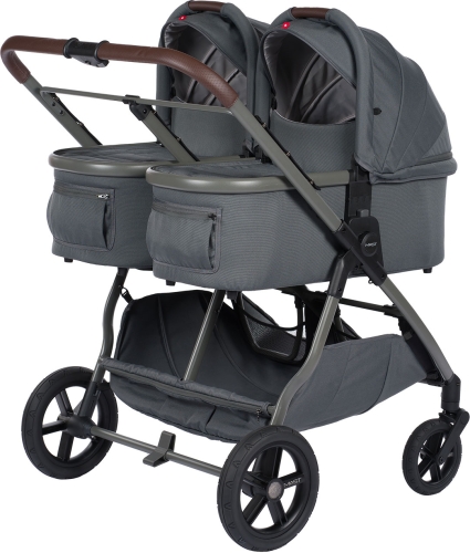 Mast Swiss Design M.Twin X - wielofunkcyjny wózek bliźniaczy, wózek  2w1 dla bliźniąt | Volcanic Ash, koła HP