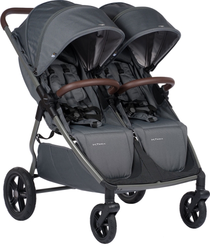 Mast Swiss Design M.Twin X - bliźniaczy wózek spacerowy, spacerówka dla bliźniąt | Volcanic Ash, koła HP