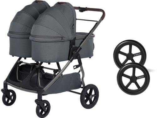 Mast Swiss Design M.Twin X - wielofunkcyjny wózek bliźniaczy, wózek  2w1 dla bliźniąt | Volcanic Ash, koła Light