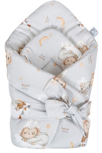 Bonjour Cherie - bambusowy becik, rożek niemowlęcy 74x74 cm | Owieczki