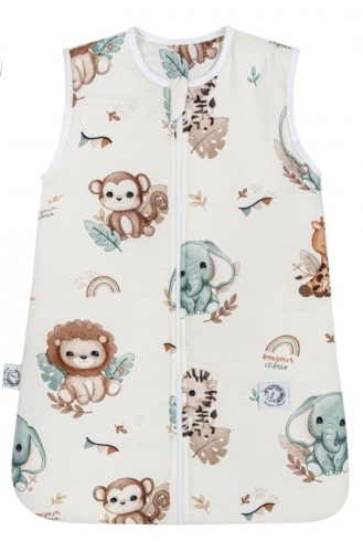 Bonjour Cherie - bambusowy śpiworek LIGHT do spania dla niemowląt 0-3 miesiące | Safari