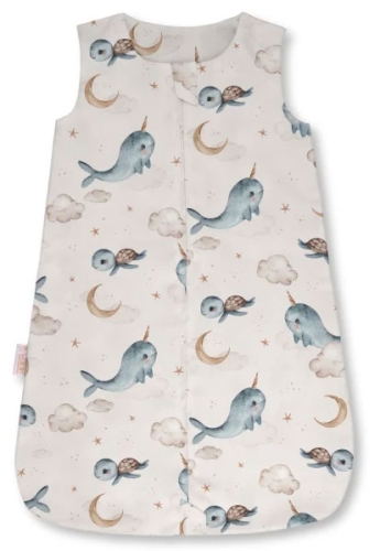 Waldin - bambusowy śpiworek dla niemowląt 0-6 miesięcy | Wieloryb Ciemny Beż S