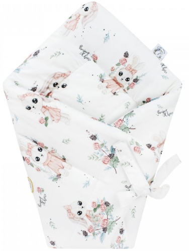 Bonjour Cherie - bambusowy becik, rożek niemowlęcy 74x74 cm | Romantyczny Królik