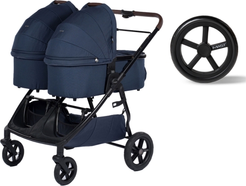 Mast Swiss Design M.Twin X - wielofunkcyjny wózek bliźniaczy, wózek  2w1 dla bliźniąt | Blueberry, koła Light