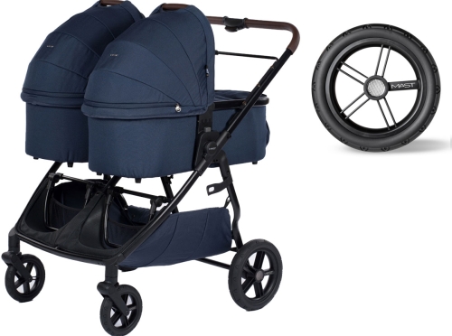 Mast Swiss Design M.Twin X - wielofunkcyjny wózek bliźniaczy, wózek  2w1 dla bliźniąt | Blueberry, koła HP