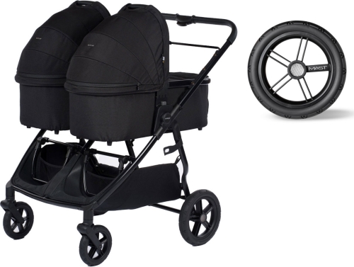 Mast Swiss Design M.Twin X - wielofunkcyjny wózek bliźniaczy, wózek  2w1 dla bliźniąt | Onyx, koła HP 
