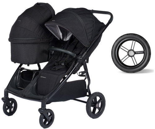 Mast Swiss Design M.Twin X - wielofunkcyjny wózek dla rodzeństwa rok po roku | Onyx, koła HP