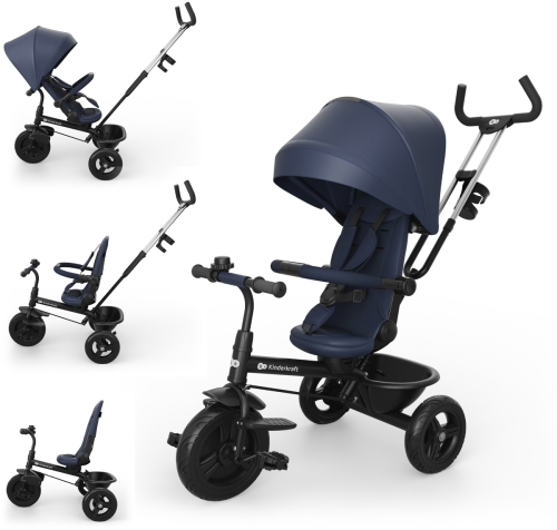 Kinderkraft Aston 2 Plus - rowerek trójkołowy 6w1 z rozkładanym oparciem | Navy