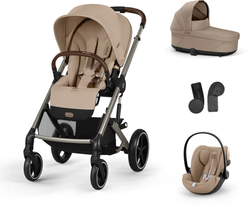 Cybex Balios S Lux 2.0 SET S - wózek wielofunkcyjny, zestaw 4w1 z fotelikiem Cloud G i-Size i adapterami | TPE Almond Beige